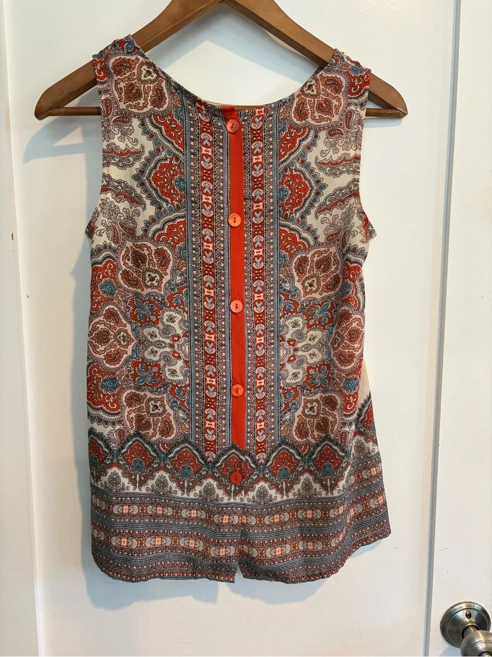 Cynthia Rowley Paisley Sleeveless Button Back Blouse XS